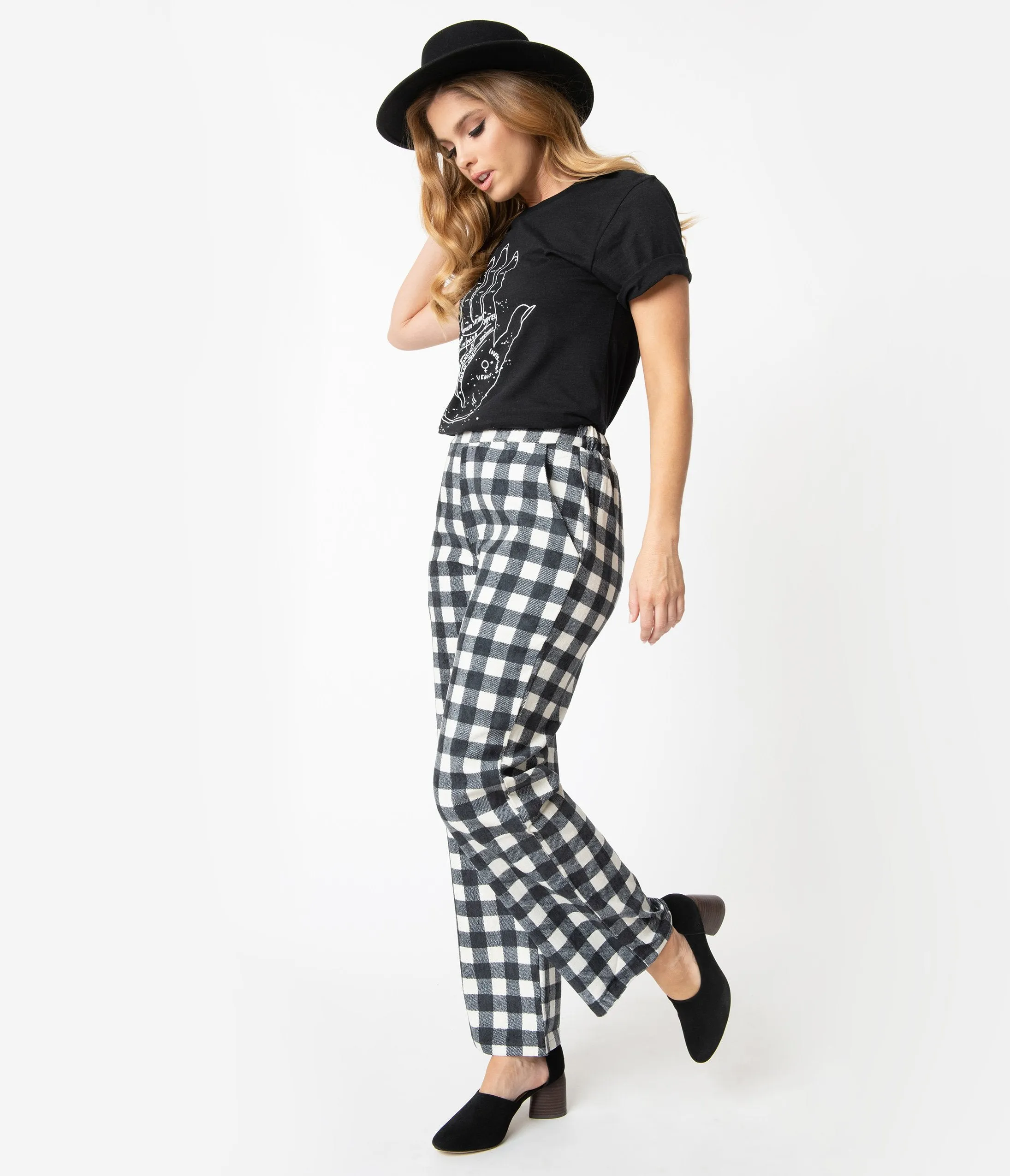 Retro Style Navy & White Checkered Trousers