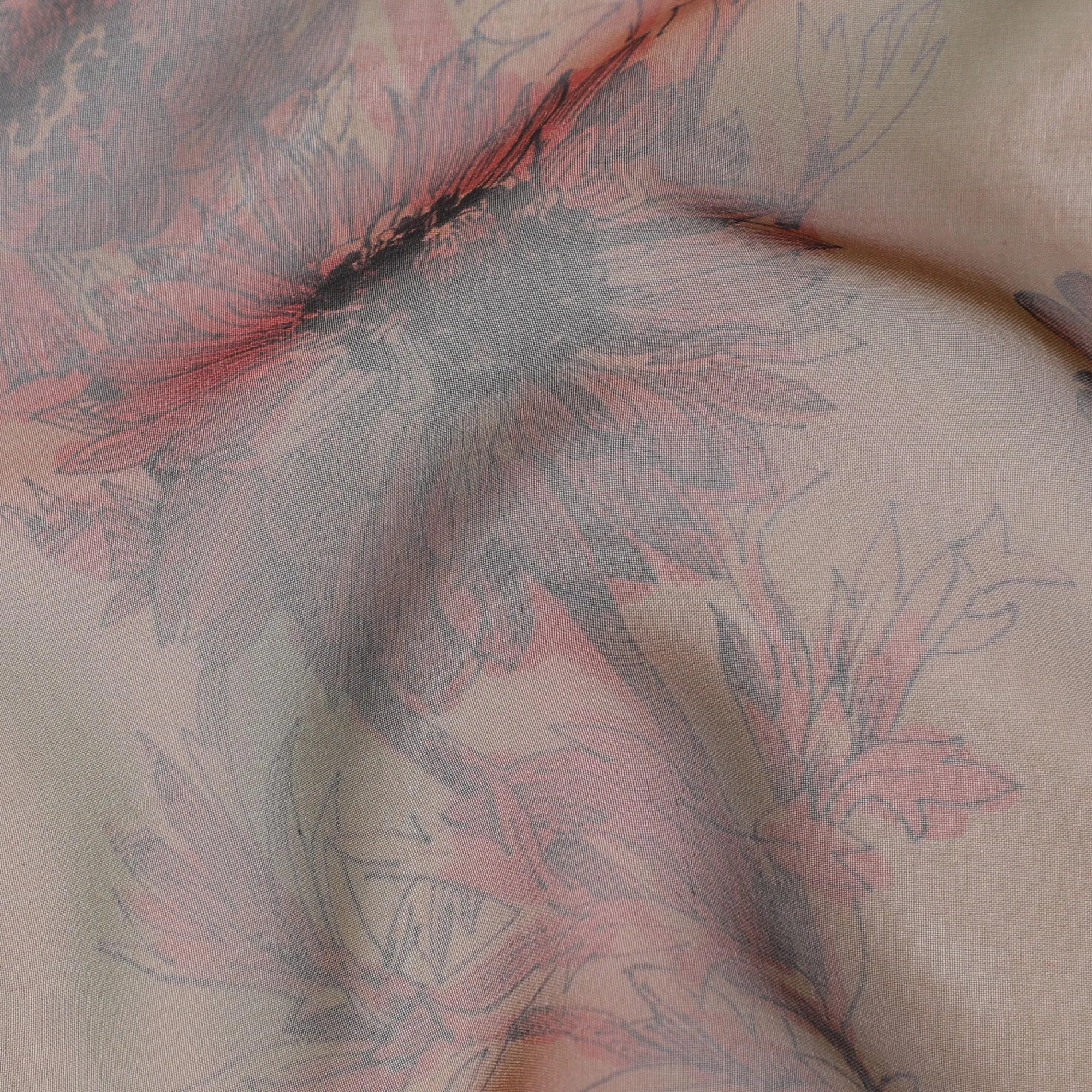 Soft Peach Floral Silk Chiffon Fabric, 110cm Width – Perfect for Romantic Dresses and Elegant Scarves-D20100