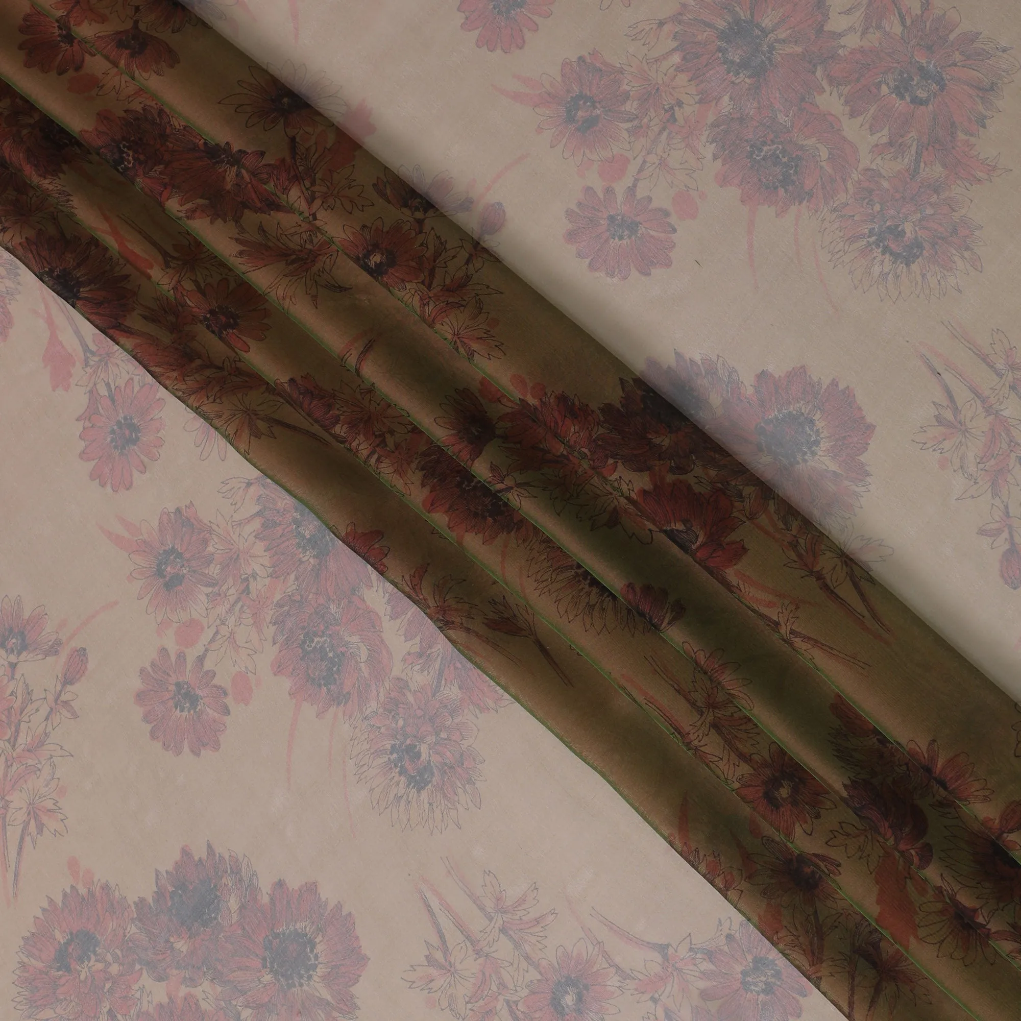 Soft Peach Floral Silk Chiffon Fabric, 110cm Width – Perfect for Romantic Dresses and Elegant Scarves-D20100