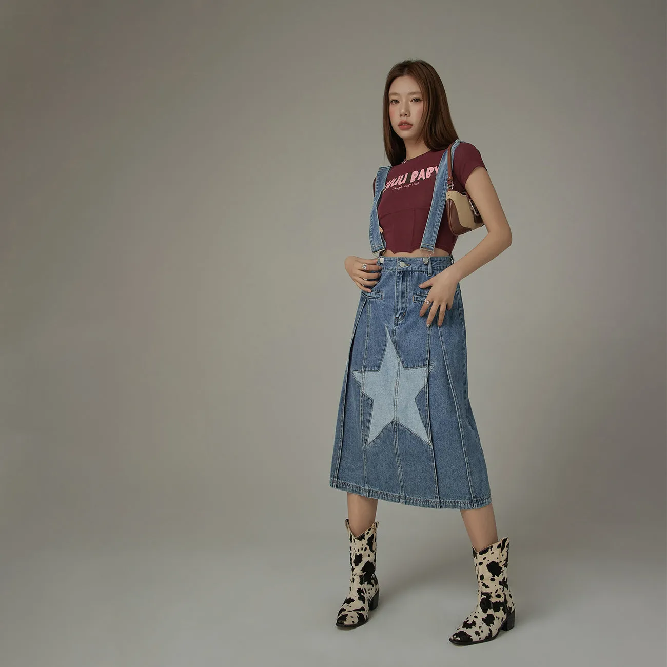 Star Denim Overall Skirt