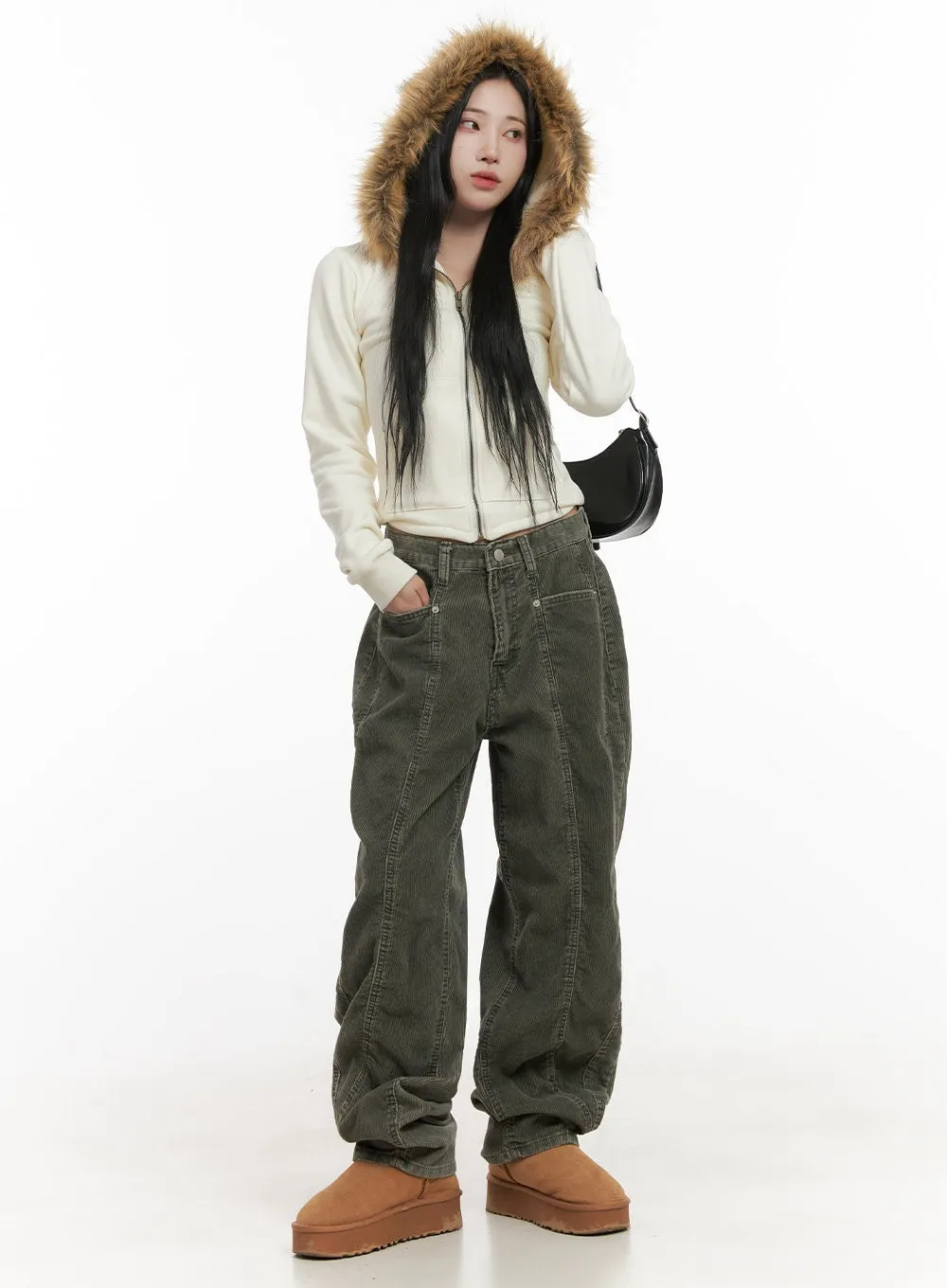 Stitched Corduroy Wide-Leg Pants CD404