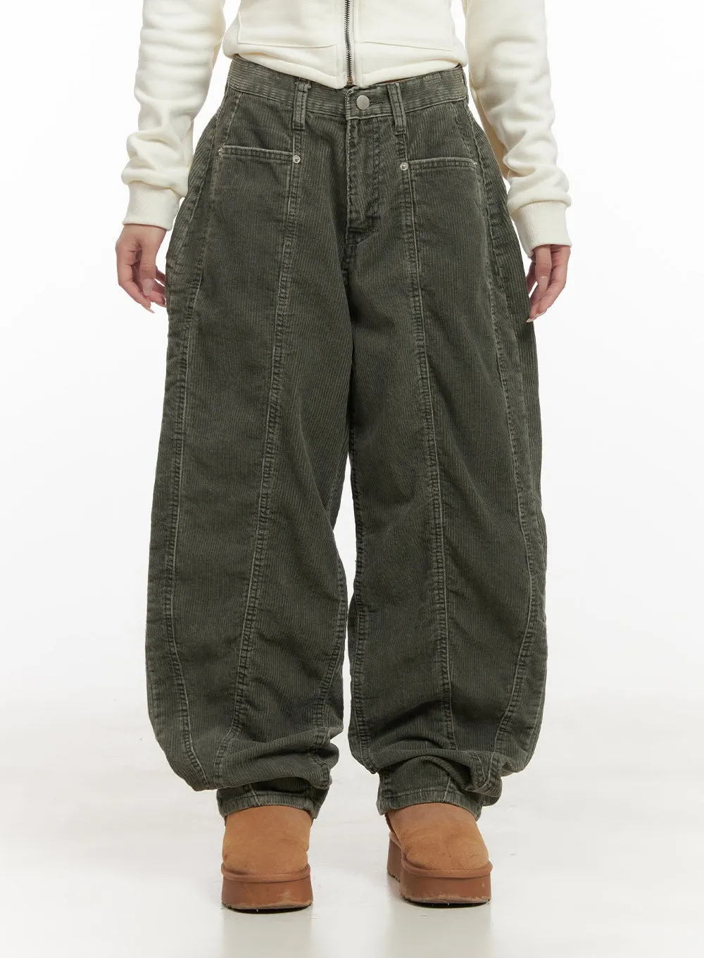 Stitched Corduroy Wide-Leg Pants CD404