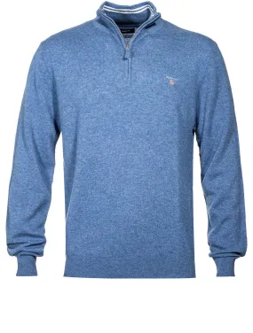 Super Fine Lambswool Half-Zip Sweater Stone Blue Melange