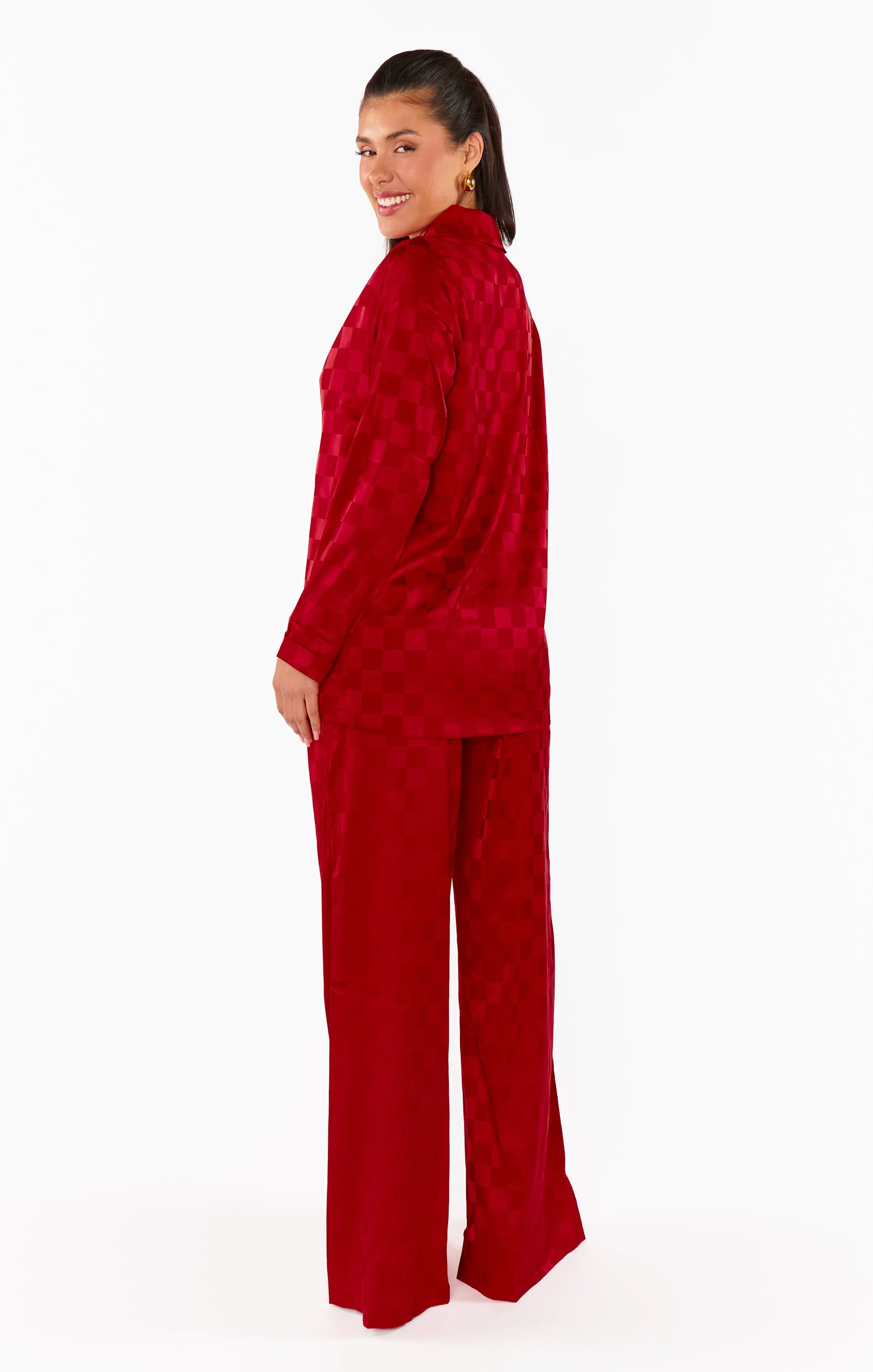 Tanner Trousers ~ Red Checkerboard Satin