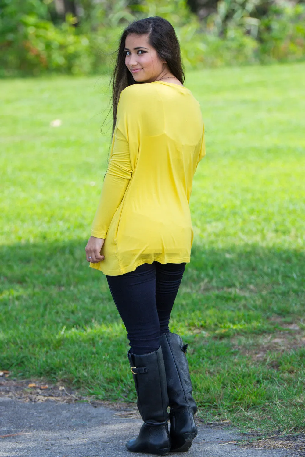 The Perfect Piko V-Neck Top-Mustard