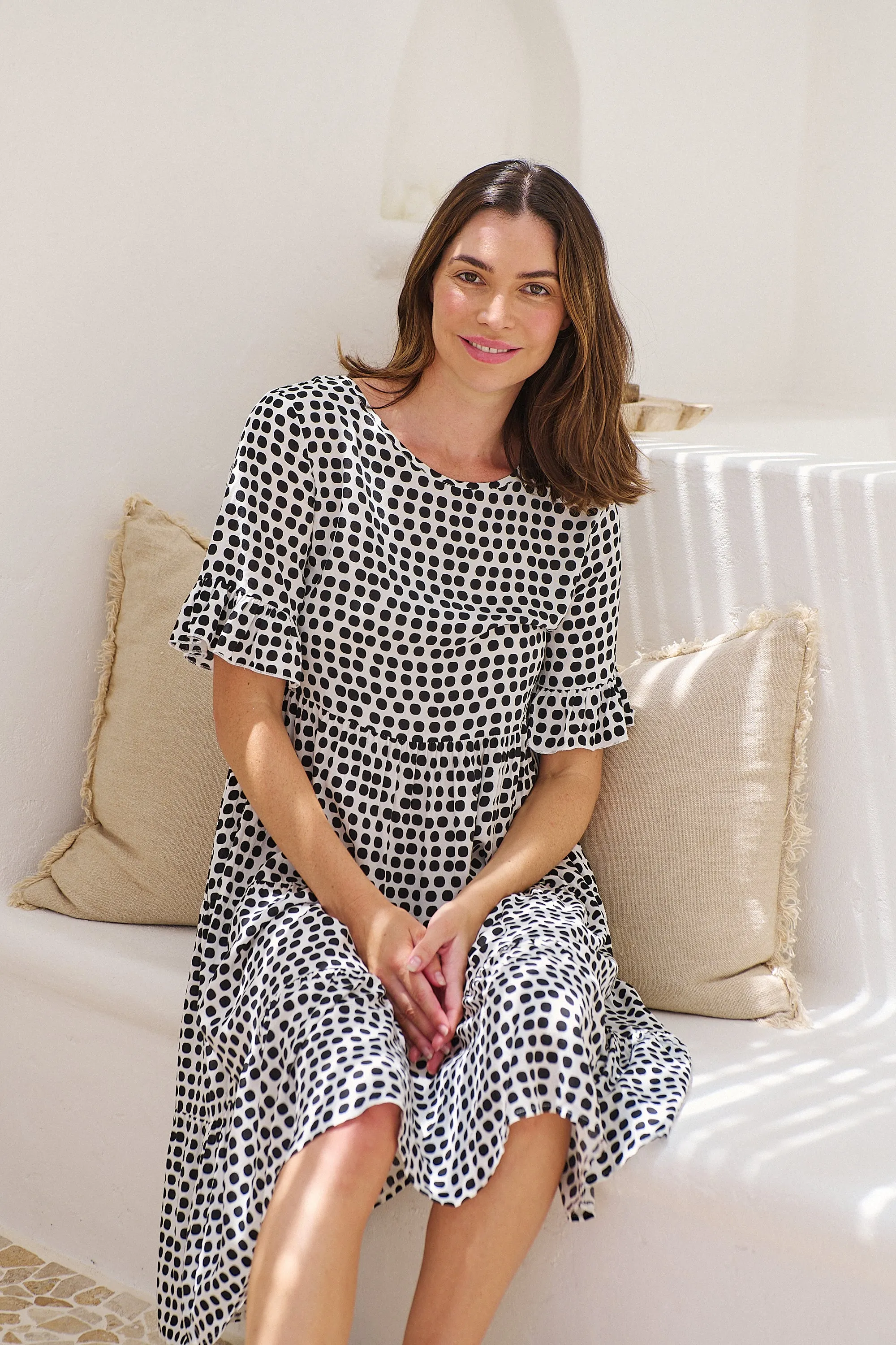 Thea White/Black Spot Print Pocketed Smock