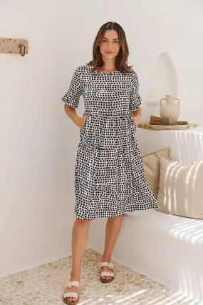 Thea White/Black Spot Print Pocketed Smock