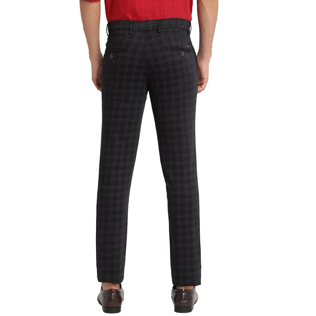 Turtle Men Black Narrow Fit Checked Casual Trousers