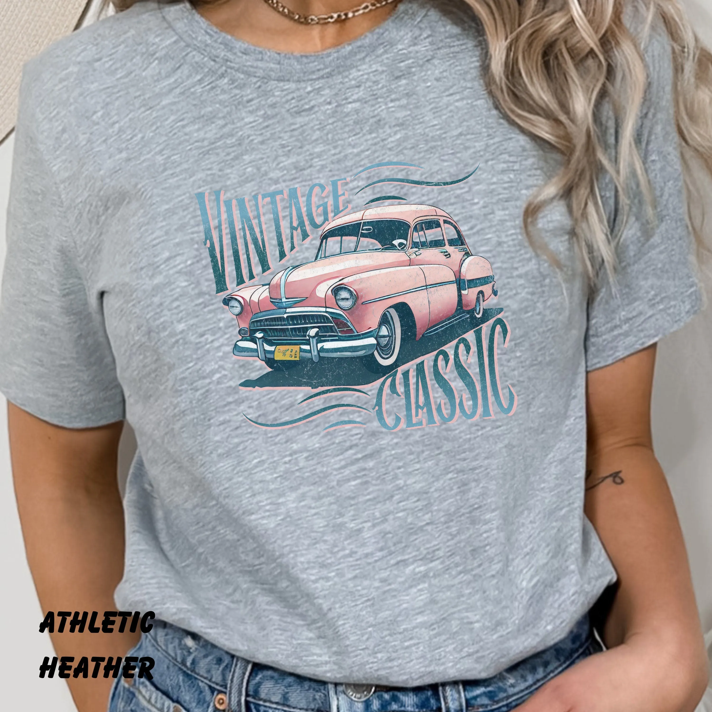 Vintage Car Shirt, Retro Car Tee, Pink Car Shirt