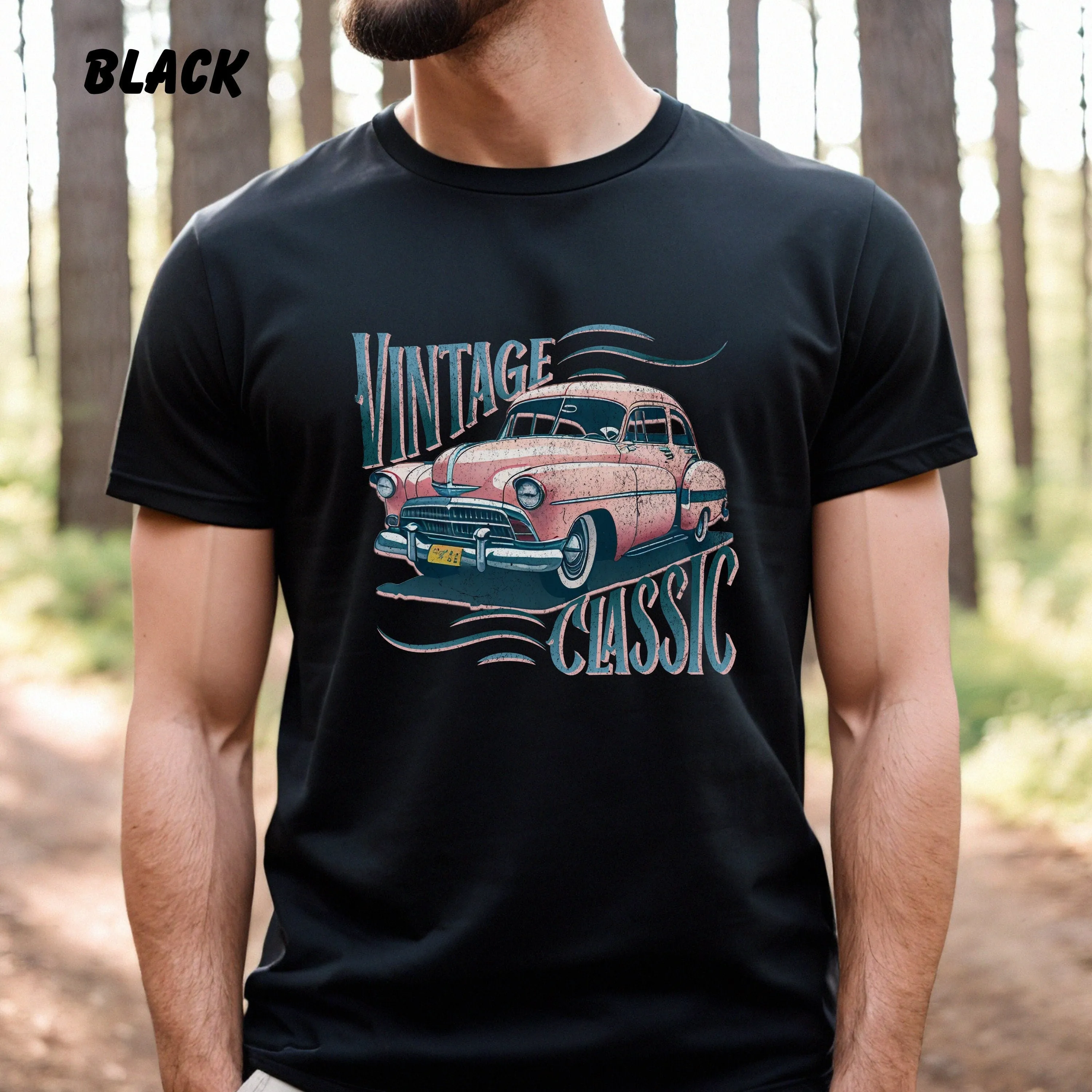 Vintage Car Shirt, Retro Car Tee, Pink Car Shirt