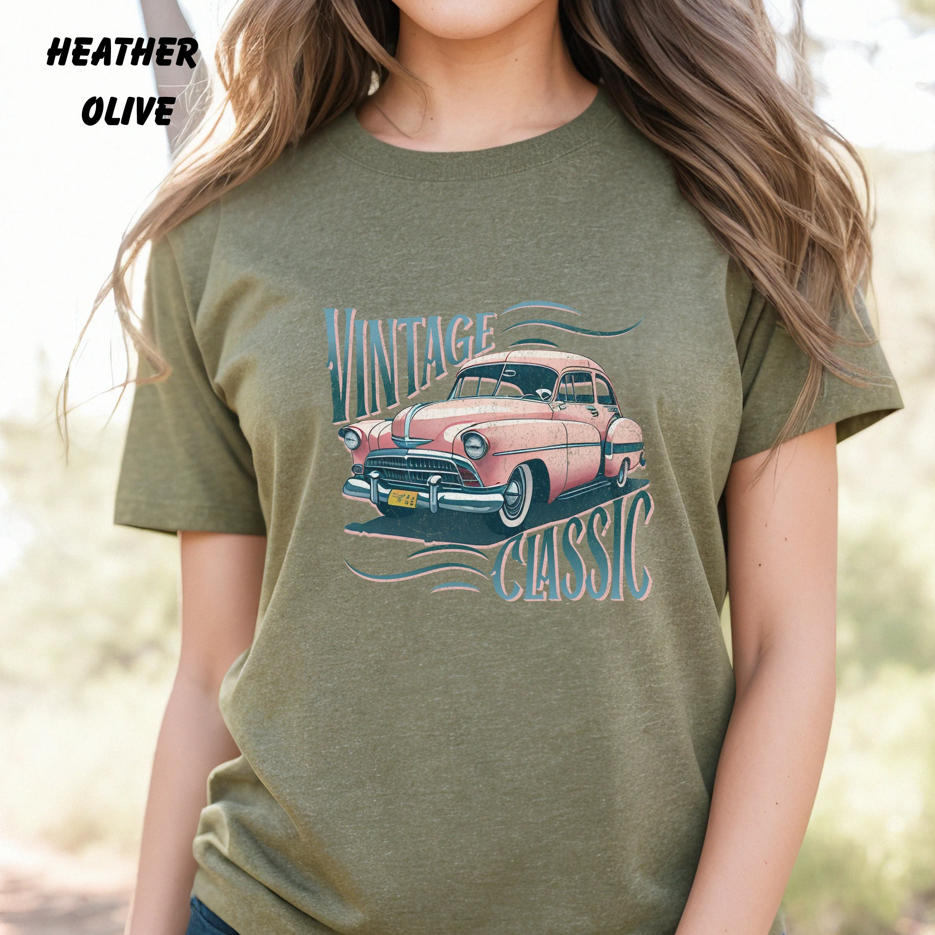 Vintage Car Shirt, Retro Car Tee, Pink Car Shirt