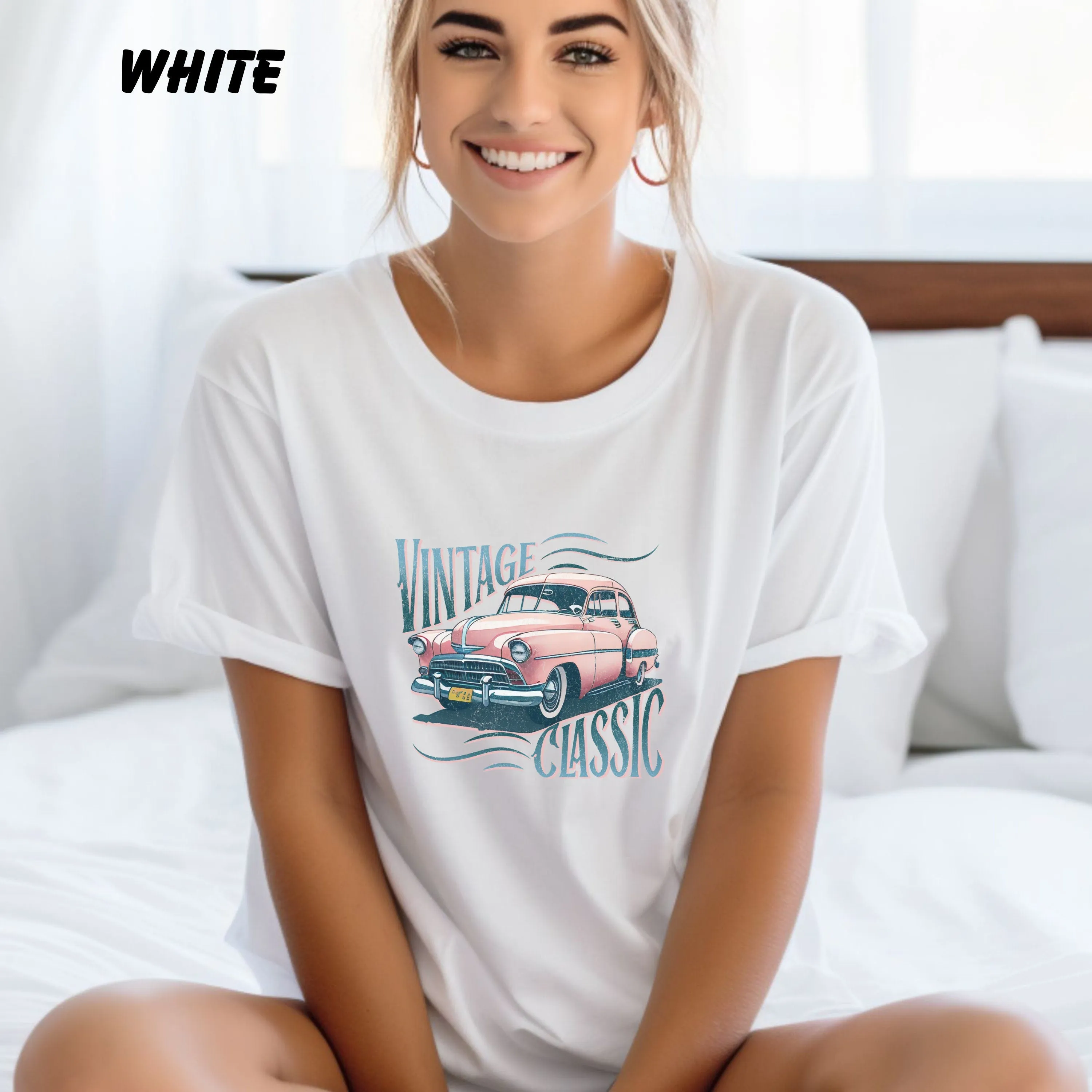 Vintage Car Shirt, Retro Car Tee, Pink Car Shirt