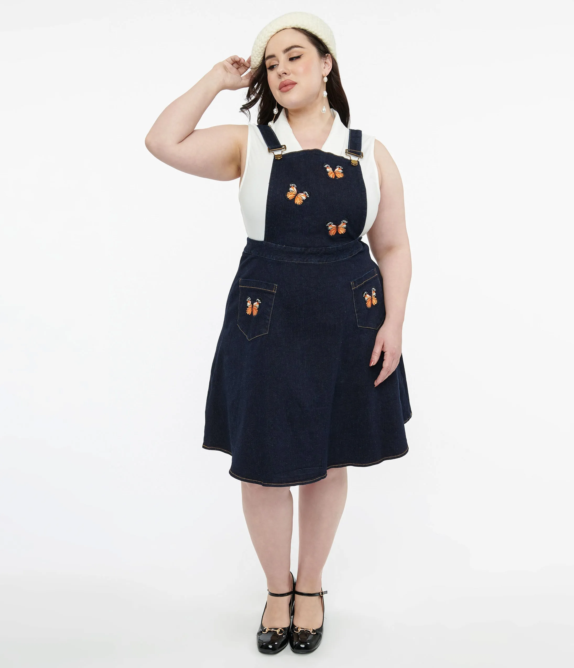 Voodoo Vixen Butterfly Denim Pinafore Skirt