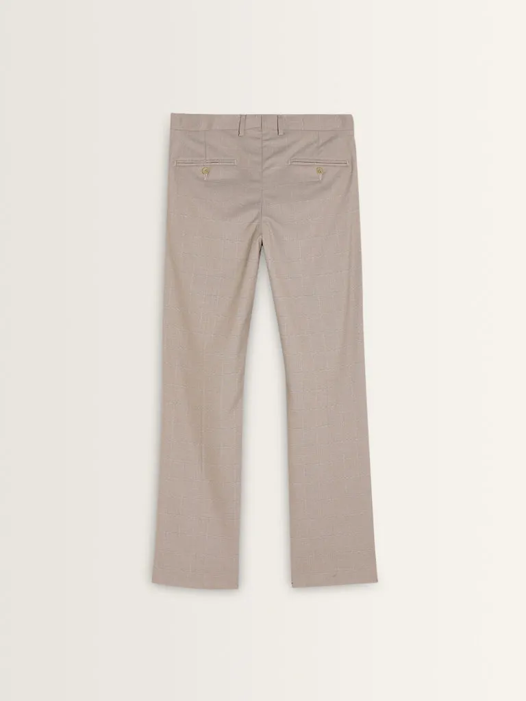 WES Formals Beige Mid-Rise Slim-Fit Trousers