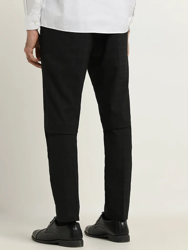 WES Formals Black Slim-Fit Mid-Rise Cotton Blend Trousers