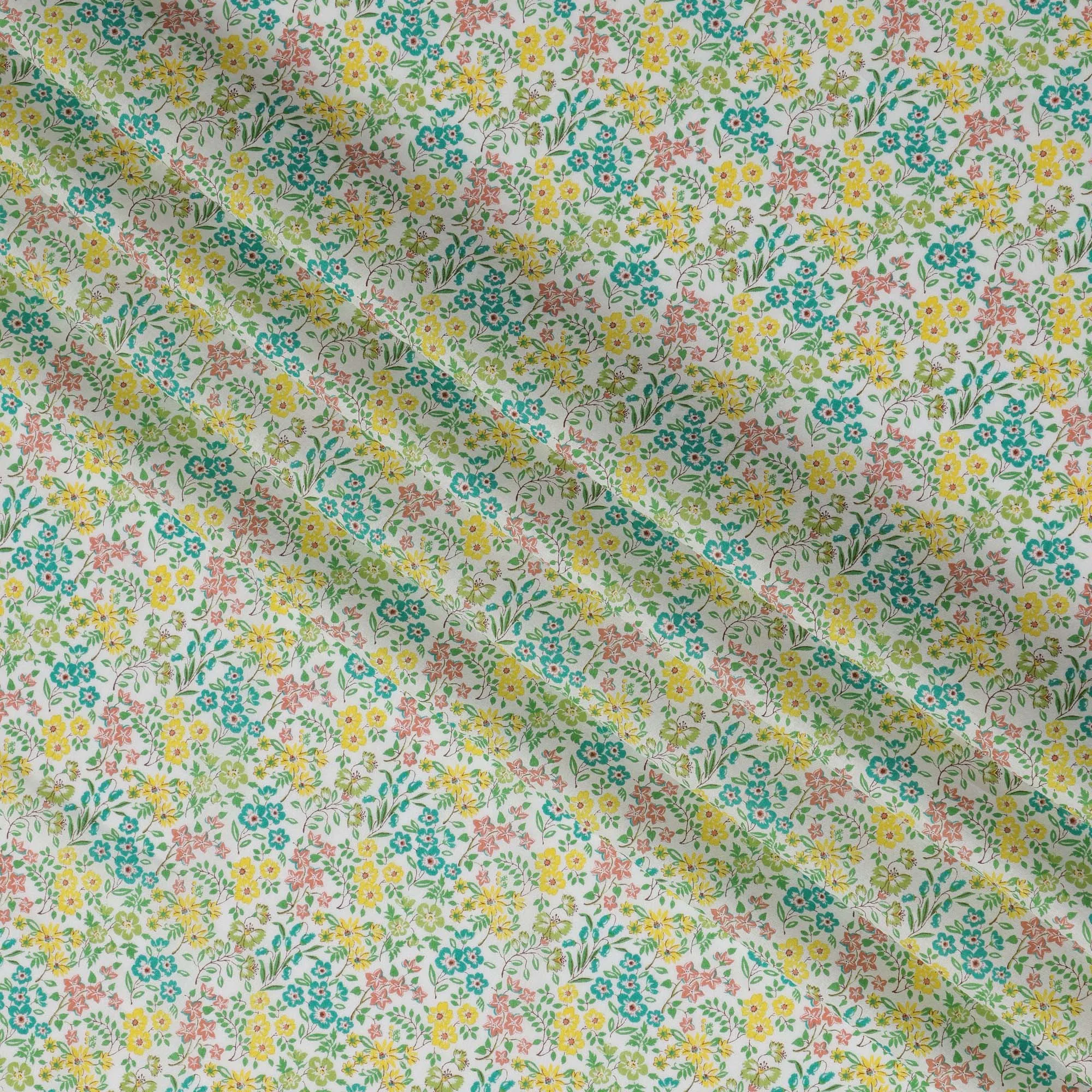 White and Yellow Floral Cotton Lawn Digital Print Fabric - 110 cm Width-D21236