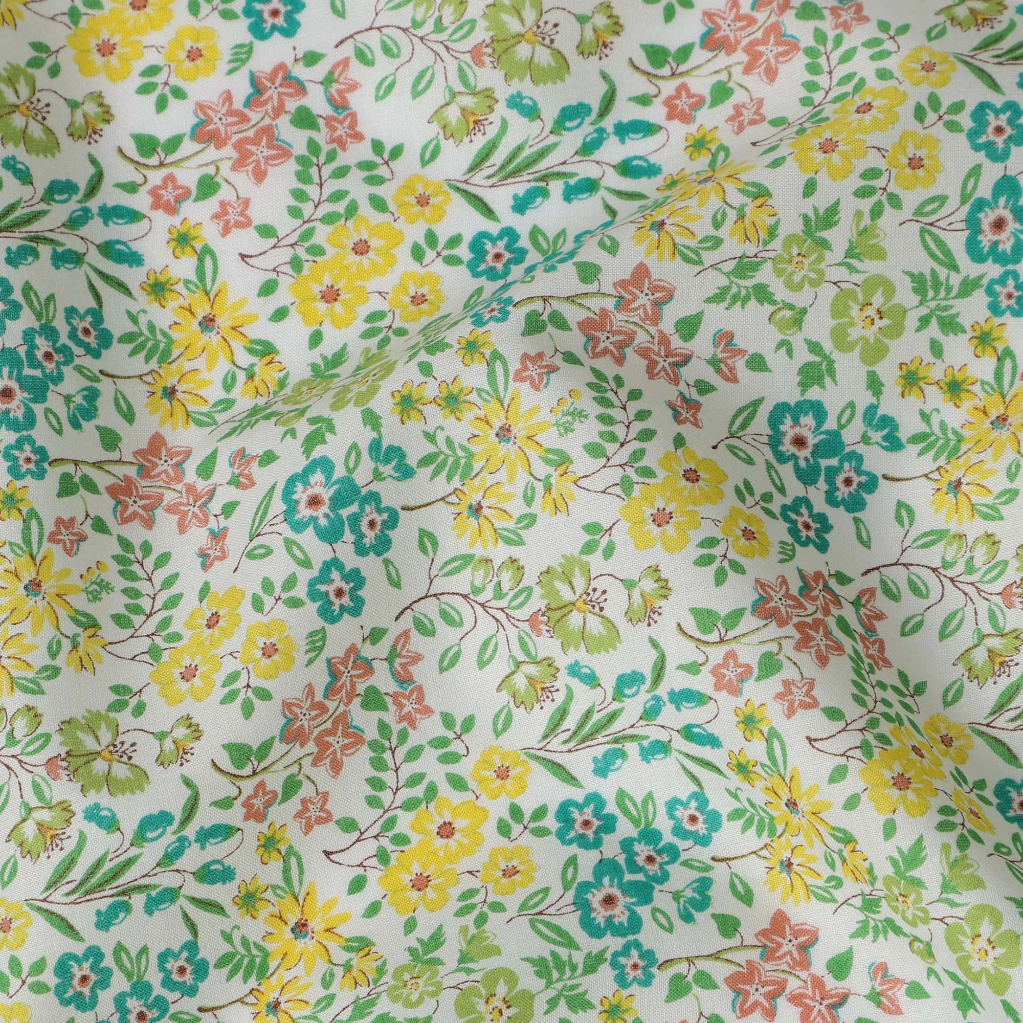 White and Yellow Floral Cotton Lawn Digital Print Fabric - 110 cm Width-D21236