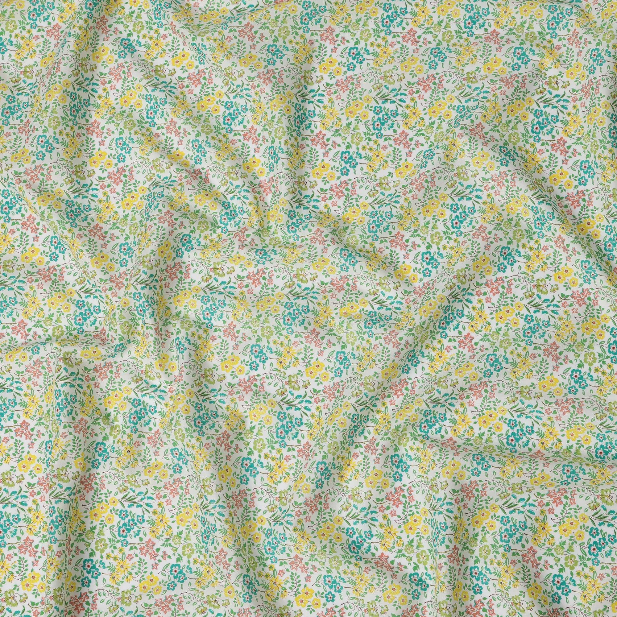 White and Yellow Floral Cotton Lawn Digital Print Fabric - 110 cm Width-D21236