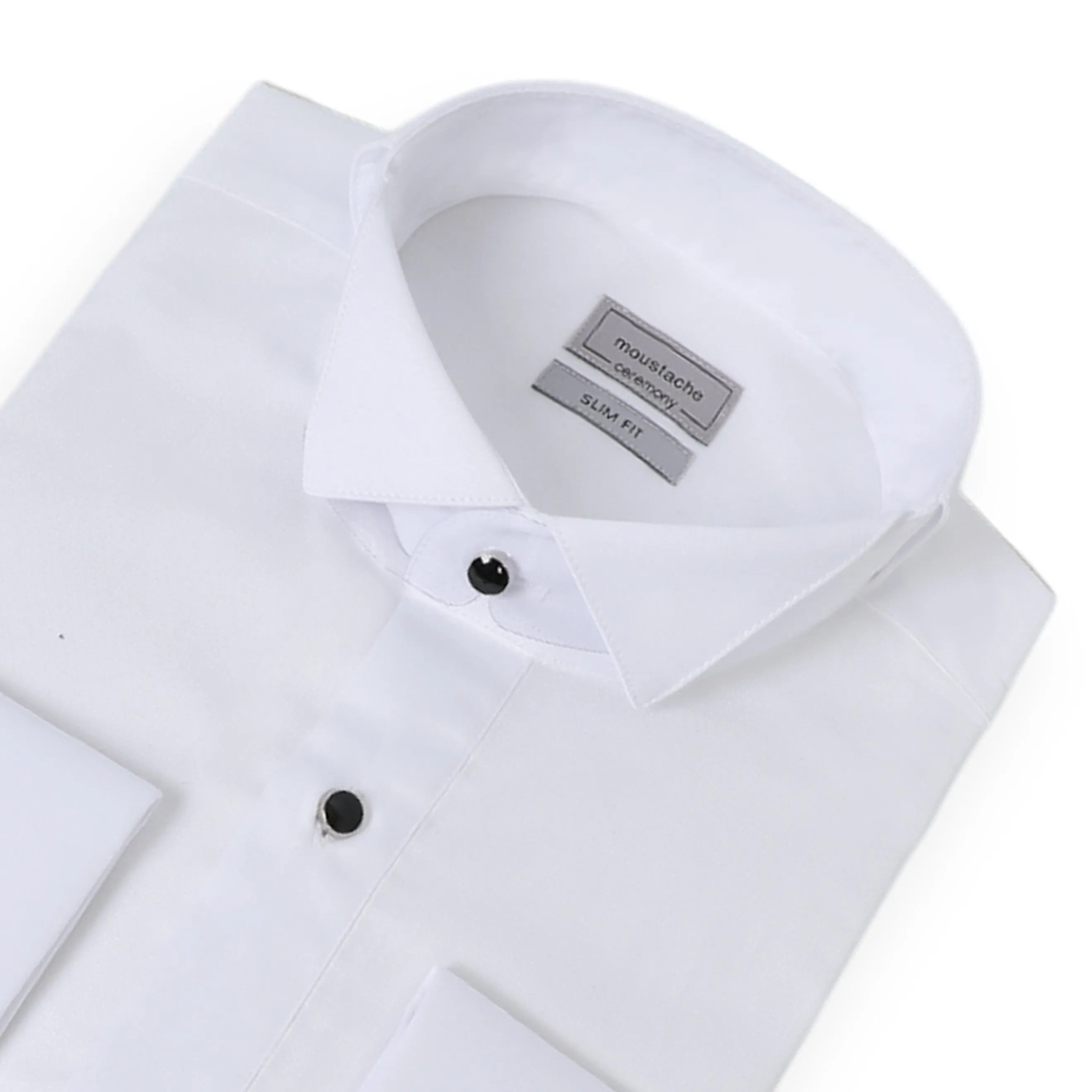 White Tuxedo Shirt Slim Fit With Black Button