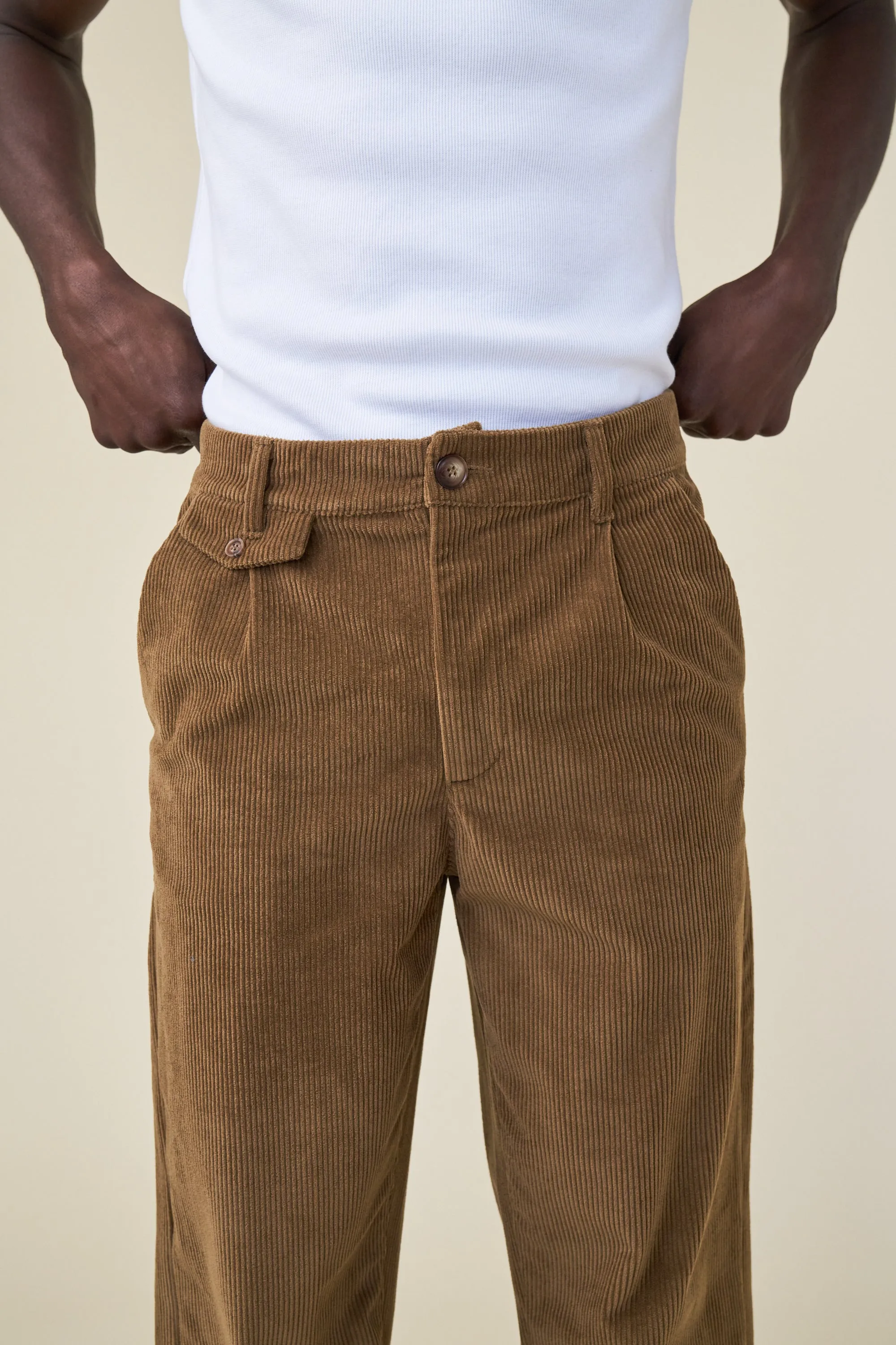 WIDE LEG CORDUROY TROUSER - PECAN BROWN