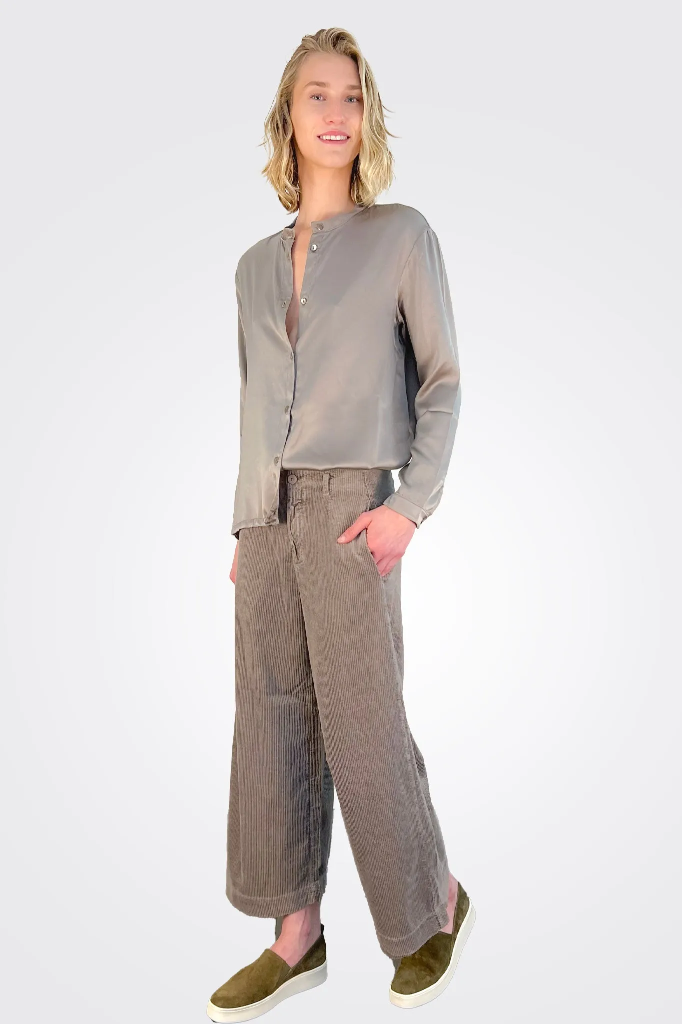 Wide Leg Corduroy Trousers - Taupe