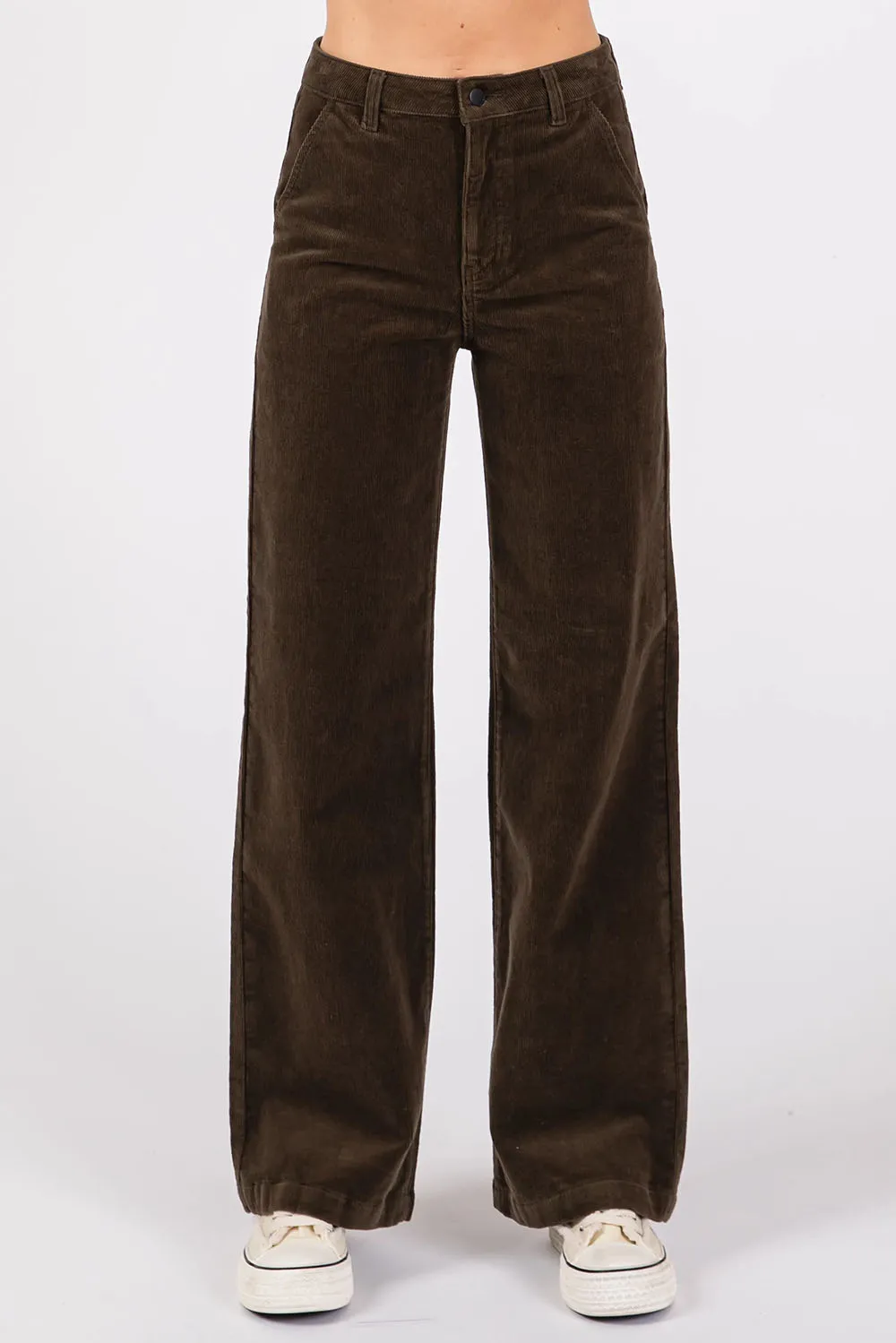 WIDE LEG STRETCH CORD TROUSER - MOSS