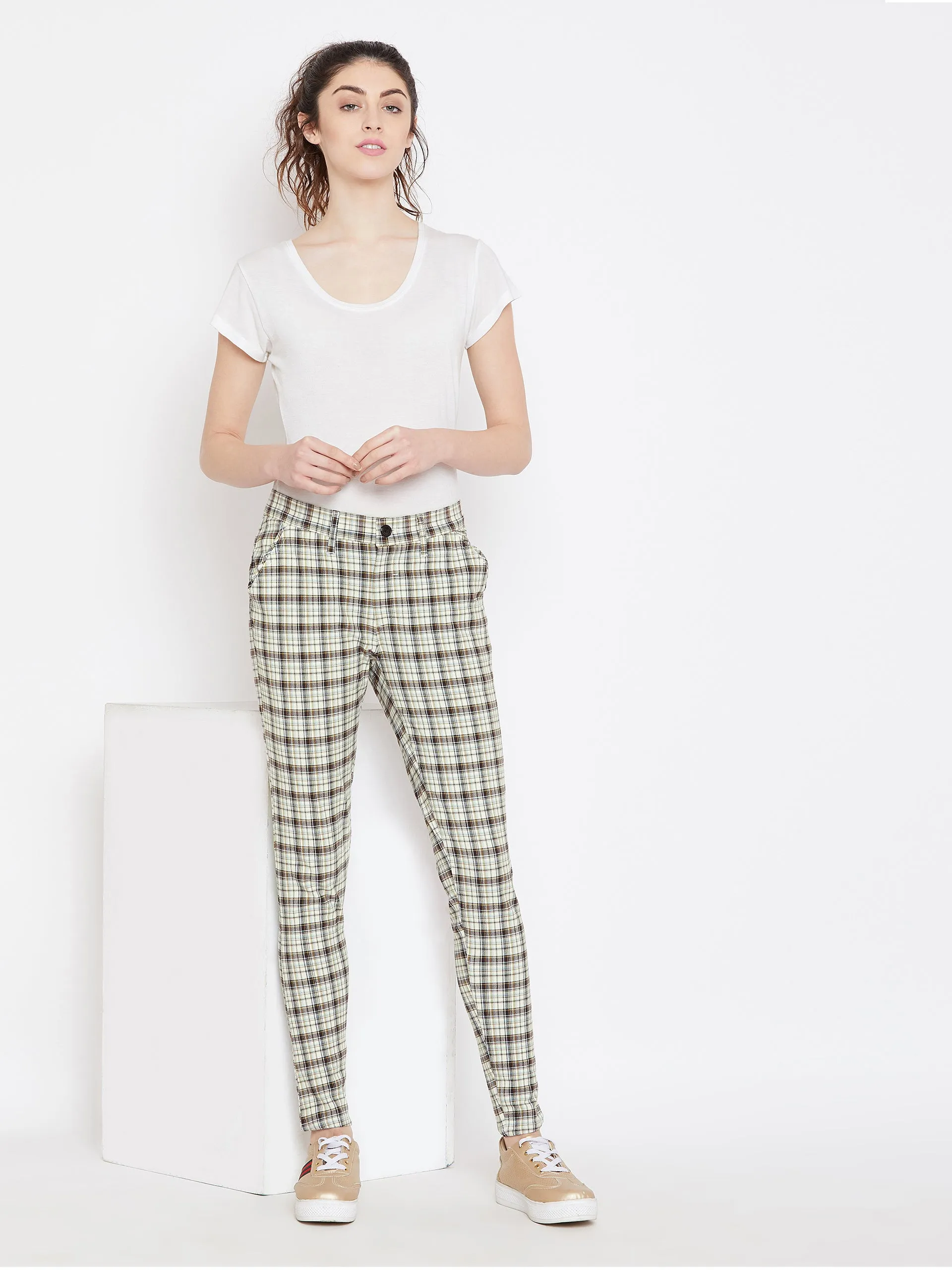 Women Grey Checked Casual Trousers