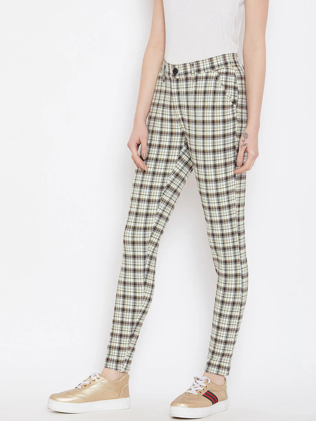 Women Grey Checked Casual Trousers