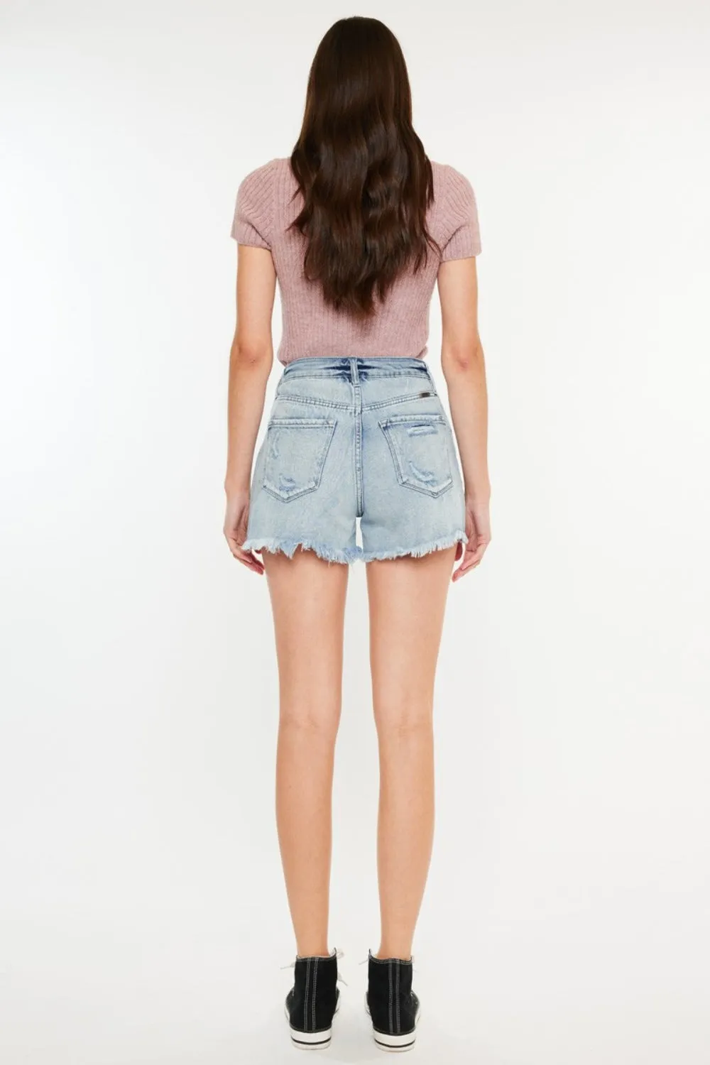 Women's Kancan Distressed High Waist Denim Shorts with Pockets