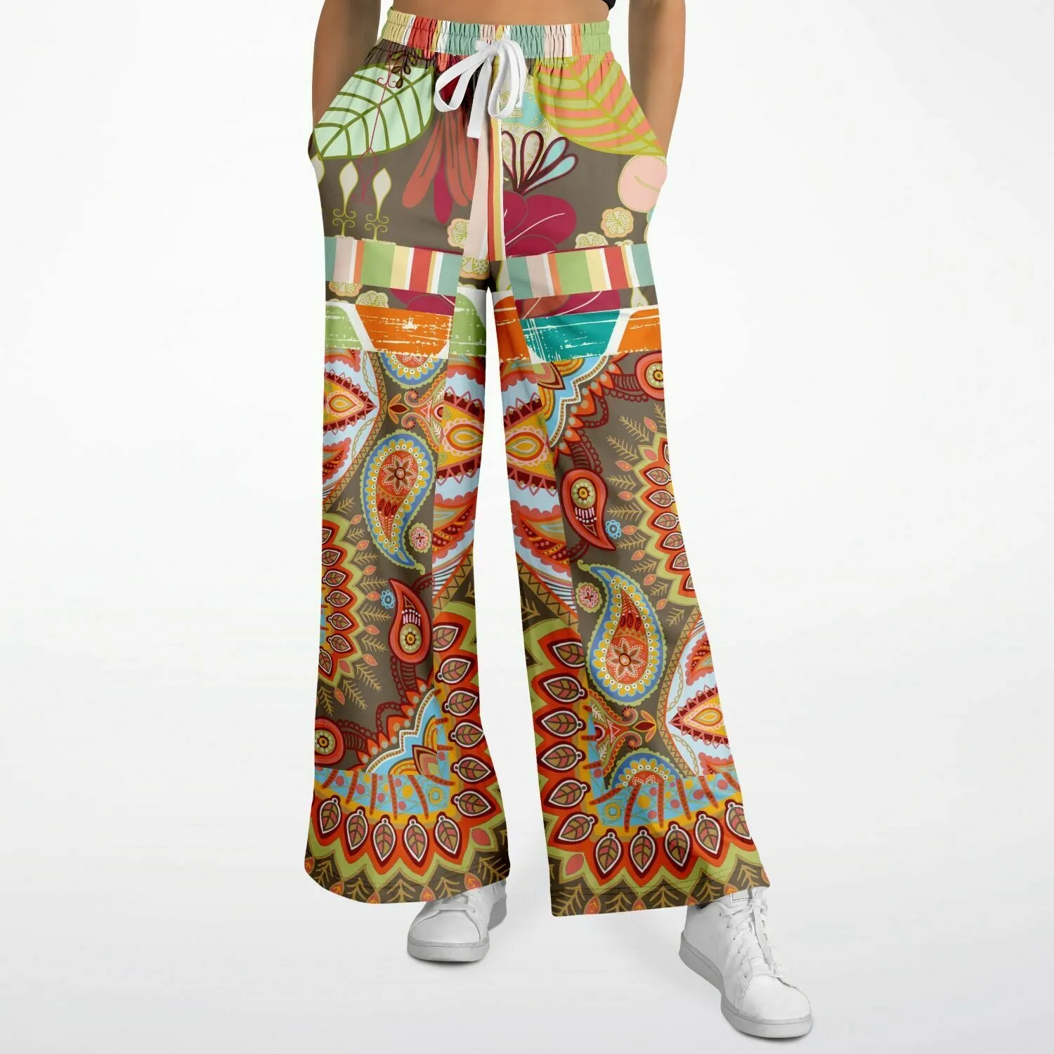 Wyatt Earth Retro 70s Paisley Print Wide Leg Pants