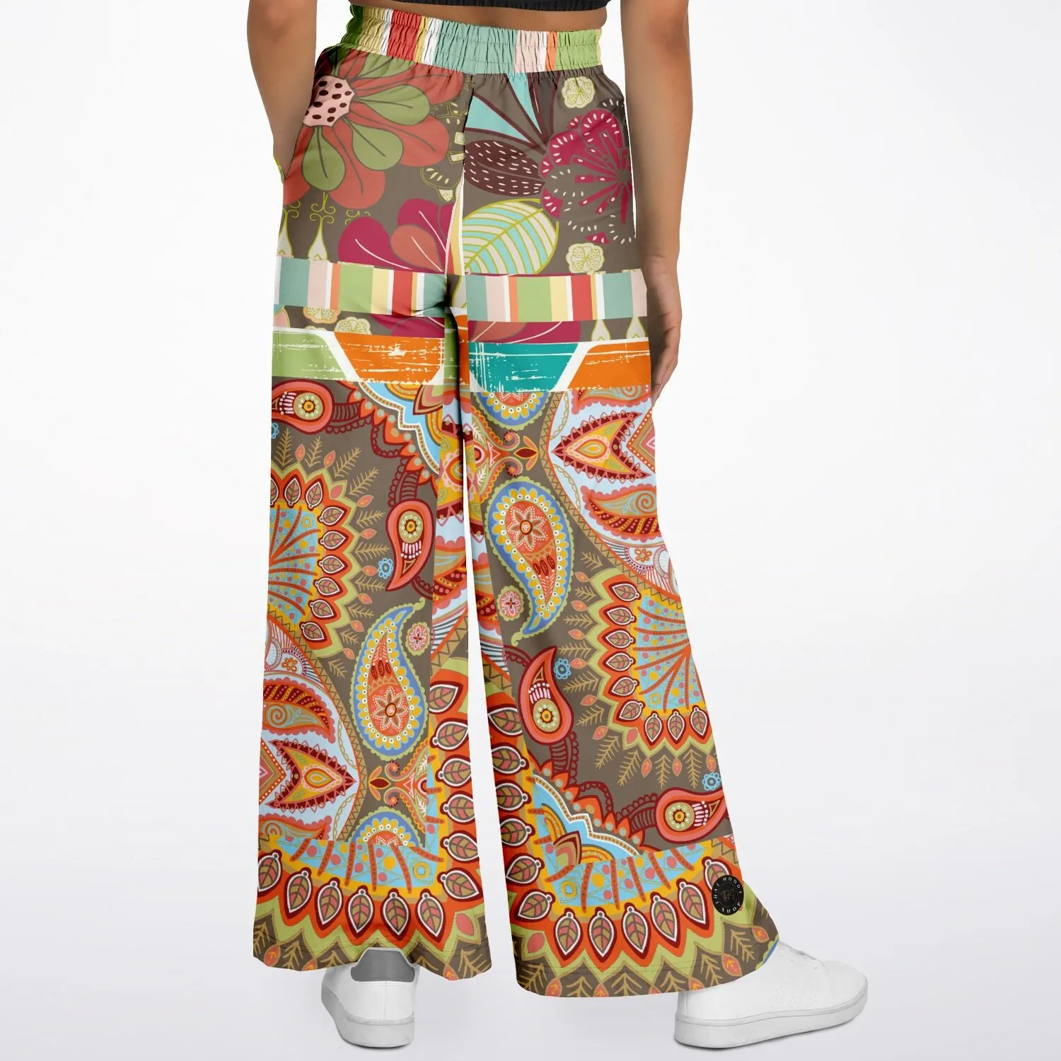 Wyatt Earth Retro 70s Paisley Print Wide Leg Pants