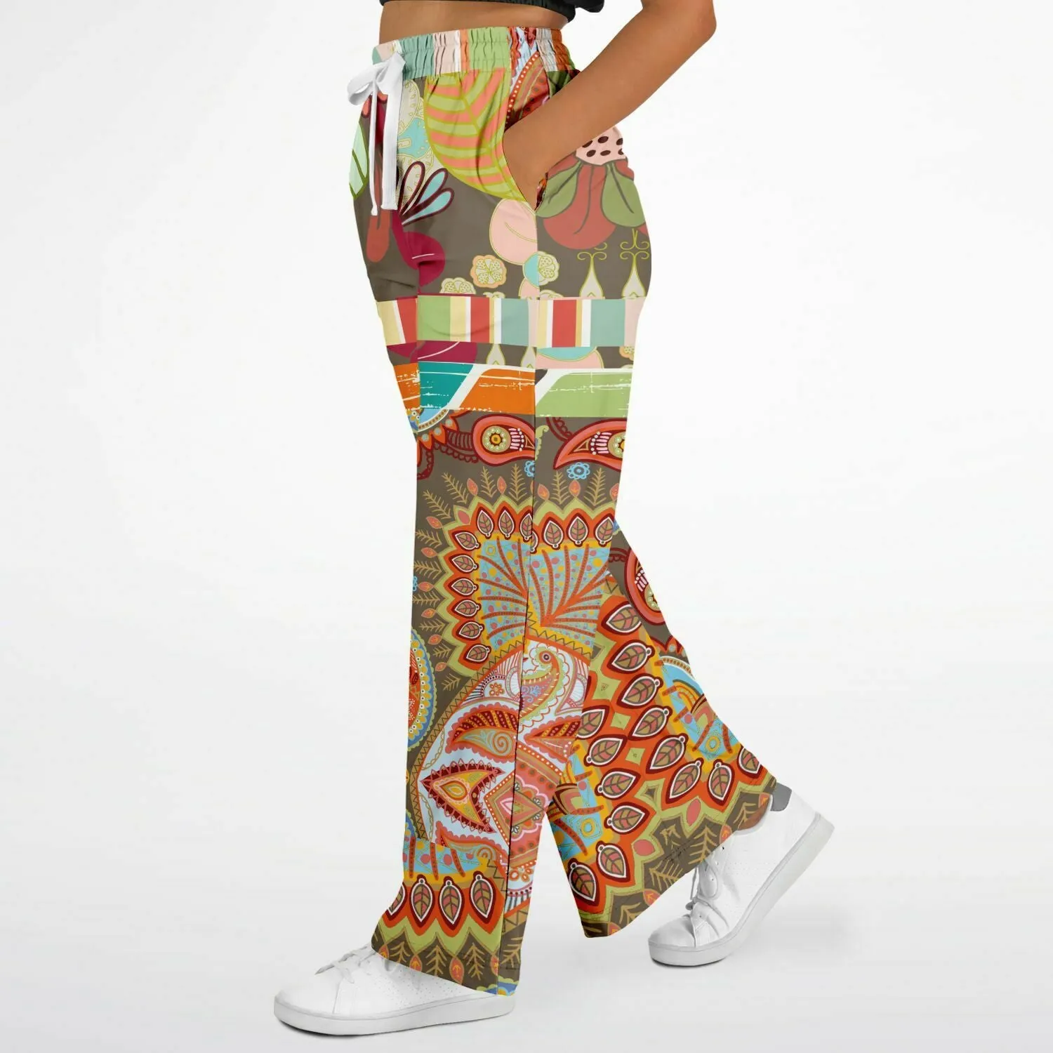 Wyatt Earth Retro 70s Paisley Print Wide Leg Pants