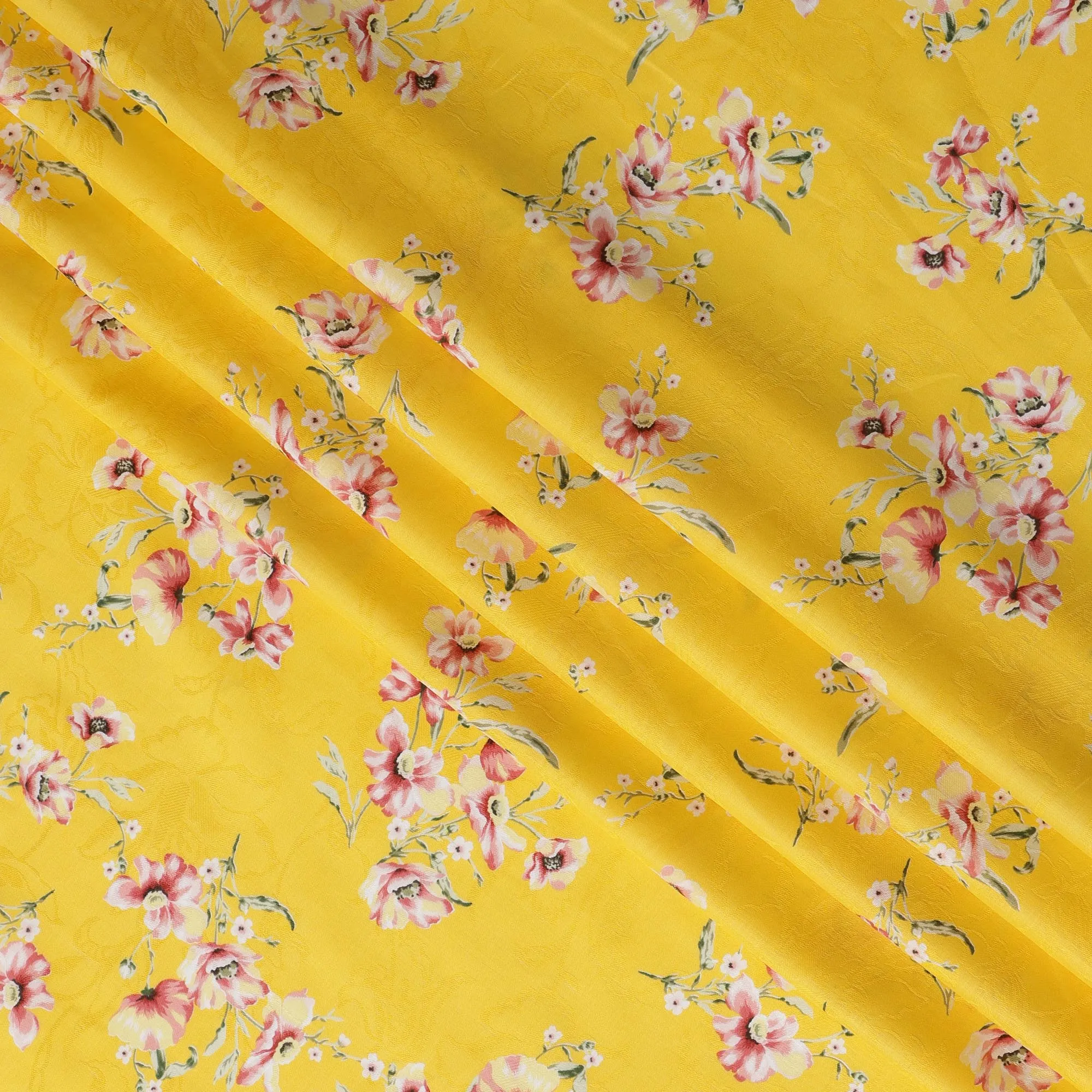 Yellow Japanese Cotton Voile Fabric, Pink & White Floral Print, 110 cm Width-D20910