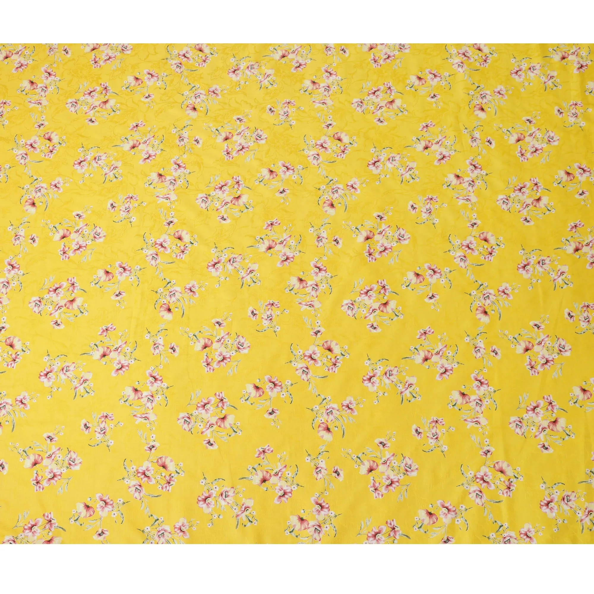 Yellow Japanese Cotton Voile Fabric, Pink & White Floral Print, 110 cm Width-D20910